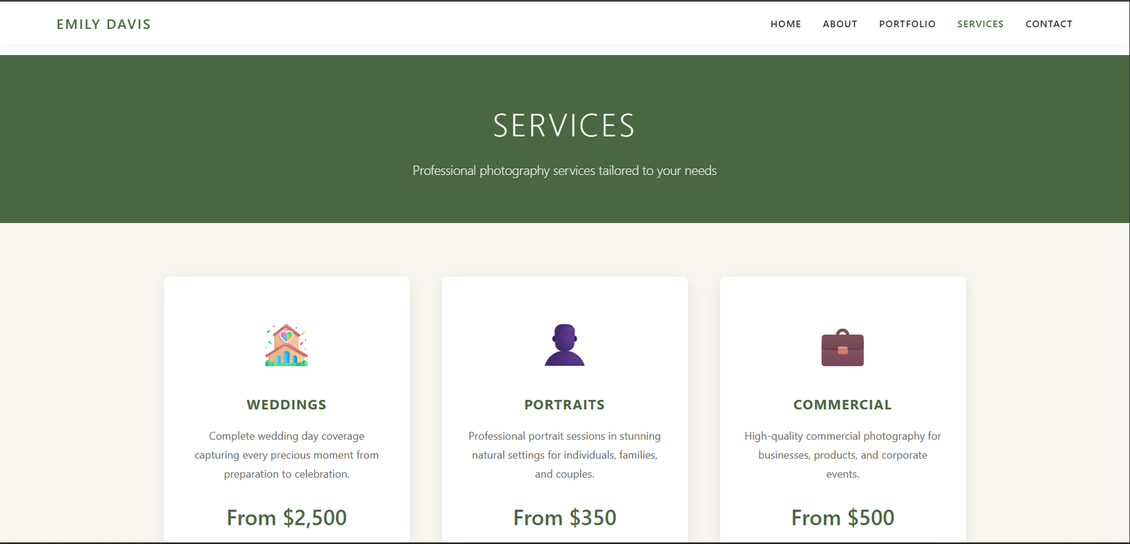 Paquetes de servicios detallados